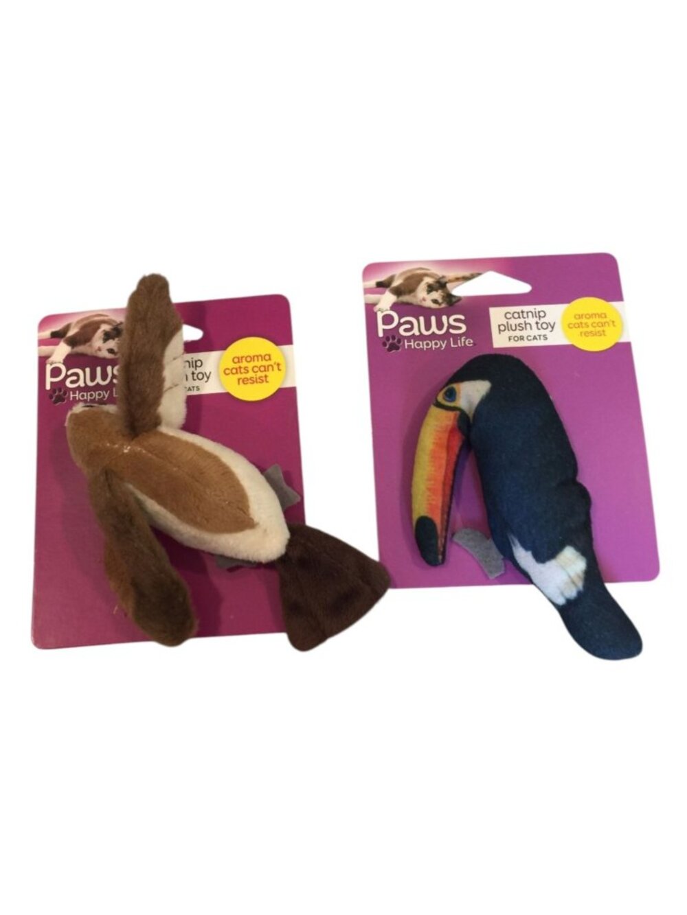 Paws Happy Life Brown Bird Toucan Catnip Plush Cat Toys Set of 2